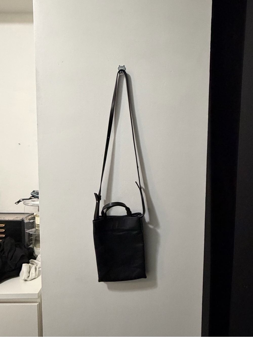 COS Black Leather Messenger Crossbody Bag